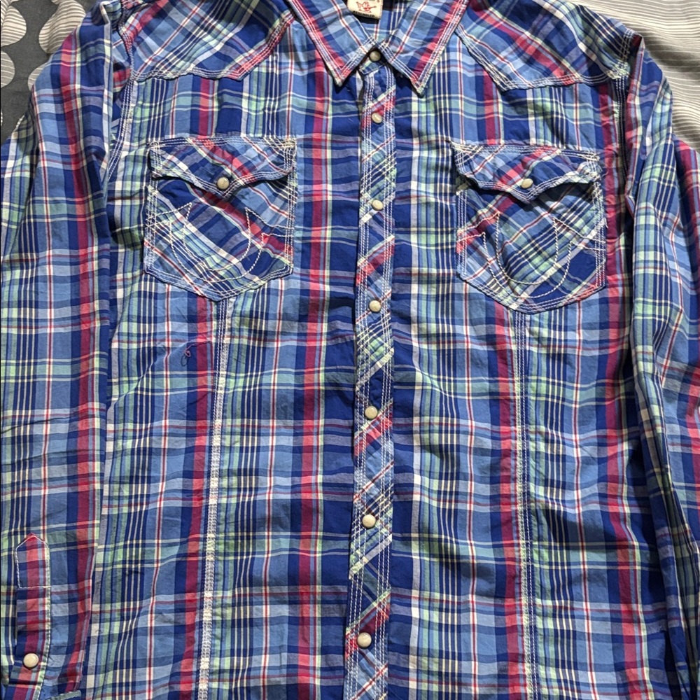 True Religion Multicolor Plaid Button Down Shirt